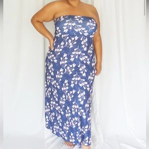 Strapless maxi dress blue floral by Colada Co